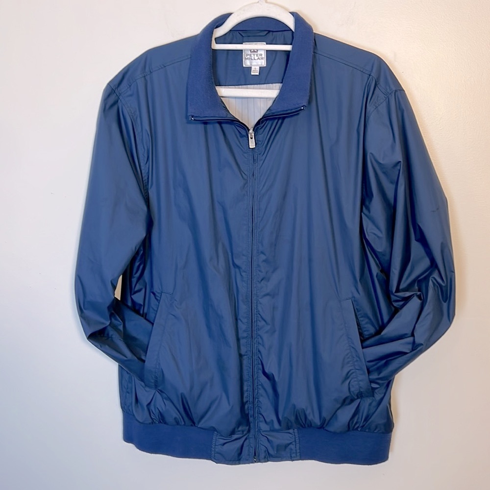Peter Millar bomber style solid blue vented golf windbreaker jacket / Size Large